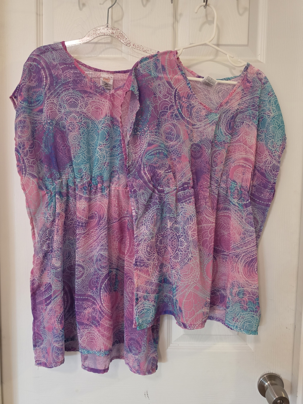 Girls Multicolor Pink & Purple Printed Peasant Top
